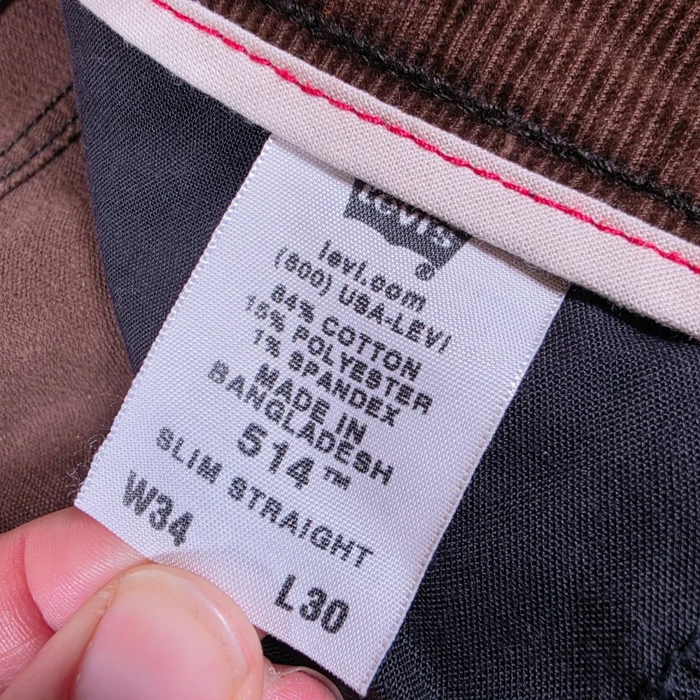 2 Pack! Levi's 514 Slim Straight Mens 34/30 Brown Corduroy Stretch Pants